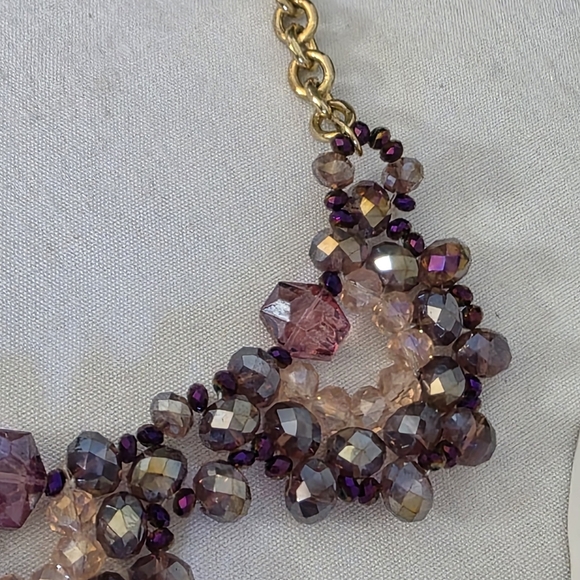 Gold Chain Necklace with AB Purple Faceted Glass Bead Bib and Earrings Set - Picture 6 of 10